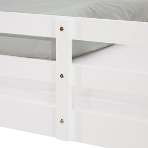 Etagenbett 90x200 cm Weiss Kinderbett mit Matratze mit Bettkasten mit Lattenrost Rausfallschutz Umbaubar massiv