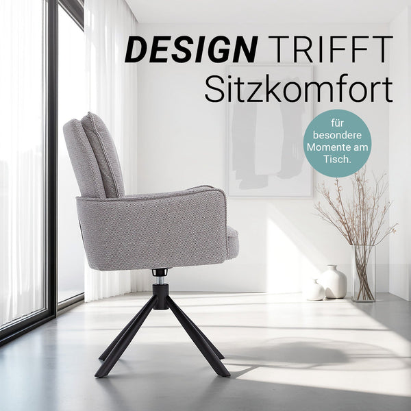 Polsterstuhl Stoff Grau 2er-Set drehbar mit Armlehnen Küche Esszimmer Büro