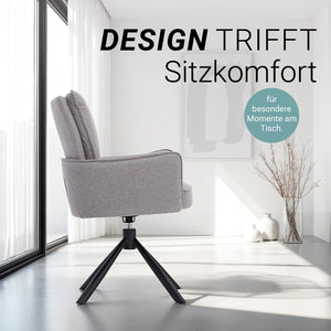 Polsterstuhl Stoff Grau 4er-Set drehbar mit Armlehnen Küche Esszimmer Büro
