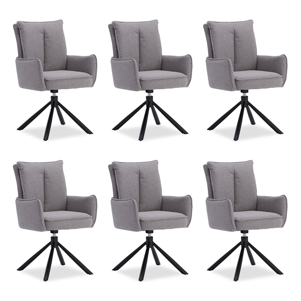 Polsterstuhl Stoff Grau 6er-Set drehbar mit Armlehnen Küche Esszimmer Büro