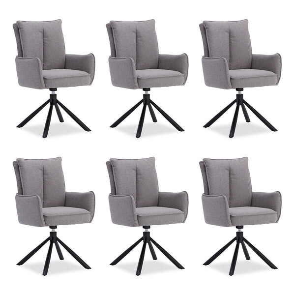 Polsterstuhl Stoff Grau 6er-Set drehbar mit Armlehnen Küche Esszimmer Büro