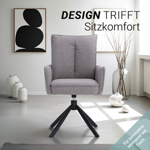 Polsterstuhl Stoff Grau 6er-Set drehbar mit Armlehnen Küche Esszimmer Büro