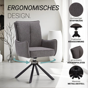 Polsterstuhl Stoff Anthrazit 2er-Set drehbar mit Armlehnen Küche Esszimmer Büro
