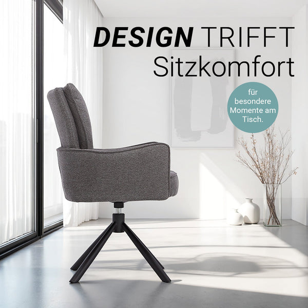 Polsterstuhl Stoff Anthrazit 4er-Set drehbar mit Armlehnen Küche Esszimmer Büro