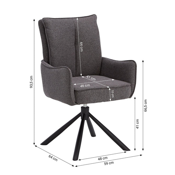Polsterstuhl Stoff Anthrazit 6er-Set drehbar mit Armlehnen Küche Esszimmer Büro