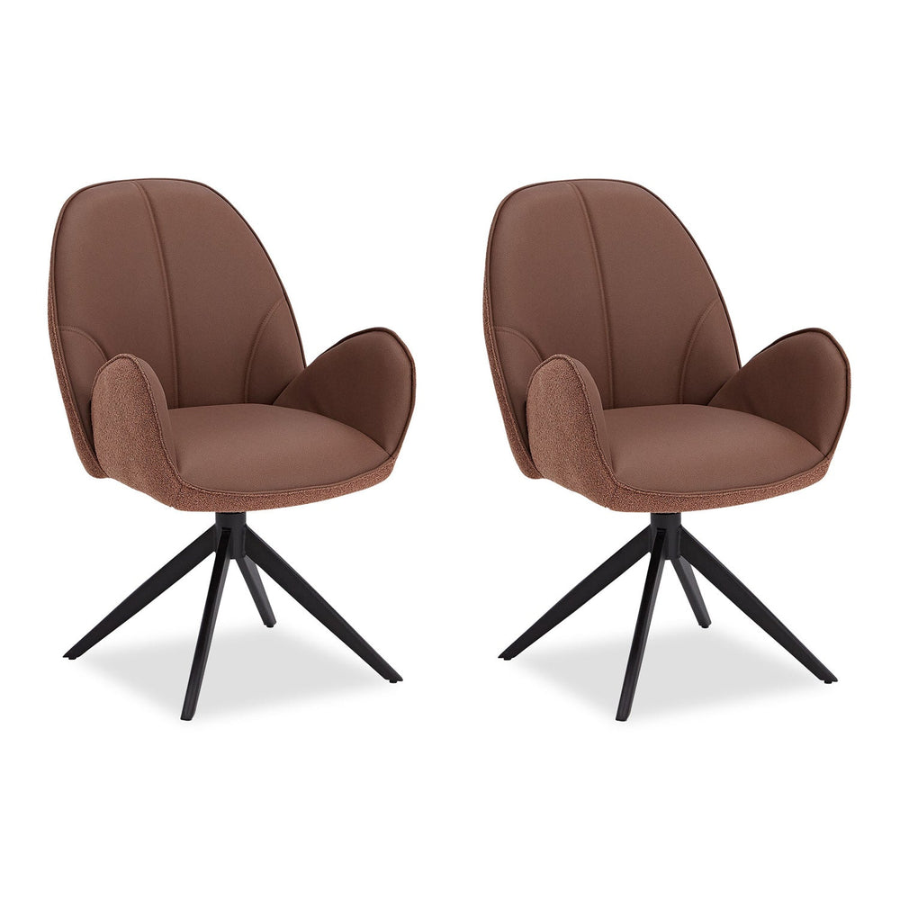 2x Polsterstuhl Bouclé Leder Braun | drehbar | mit Armlehnen | Küche Esszimmer Büro