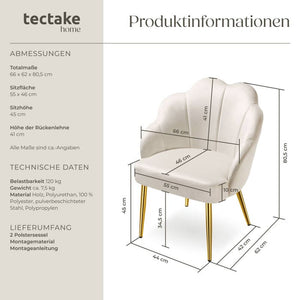 Cocktailsessel Hellen créme/gold 2er Set