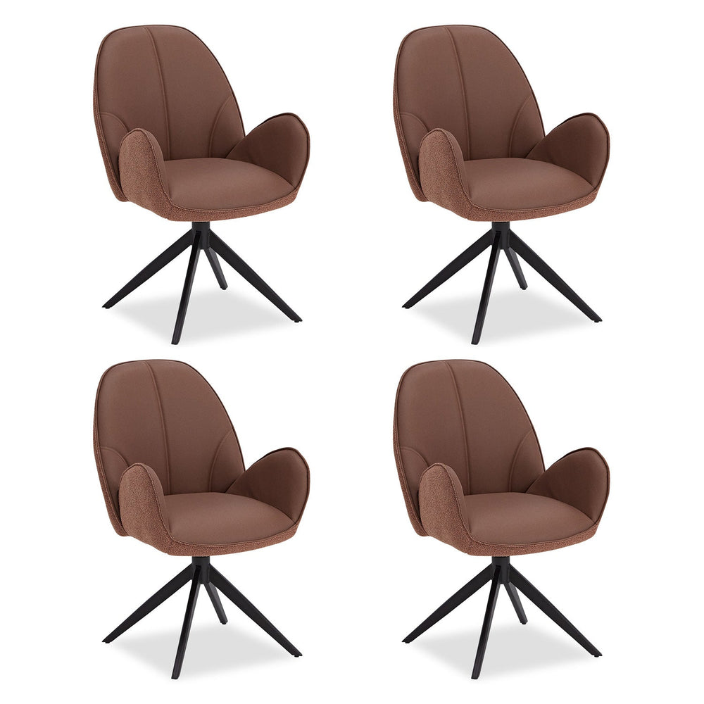 4x Polsterstuhl Bouclé Leder Braun drehbar mit Armlehnen Küche Esszimmer Büro