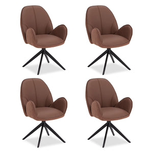 4x Polsterstuhl Bouclé Leder Braun drehbar mit Armlehnen Küche Esszimmer Büro