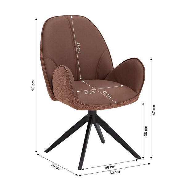 6er Set Polsterstuhl Bouclé Leder drehbar Braun