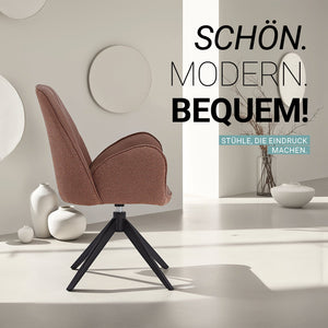 6er Set Polsterstuhl Bouclé Leder drehbar Braun