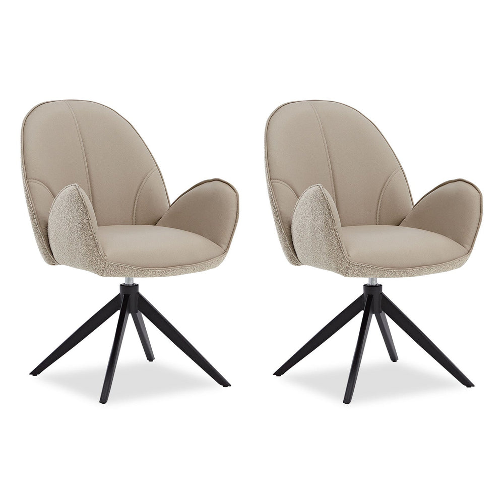 2er Set Polsterstuhl Bouclé Leder drehbar Beige