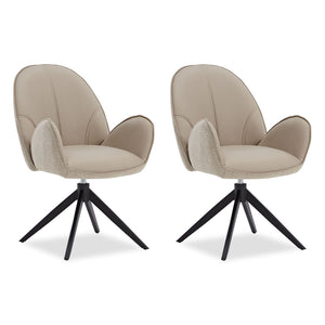 2er Set Polsterstuhl Bouclé Leder drehbar Beige