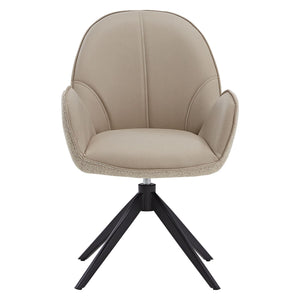 2er Set Polsterstuhl Bouclé Leder drehbar Beige