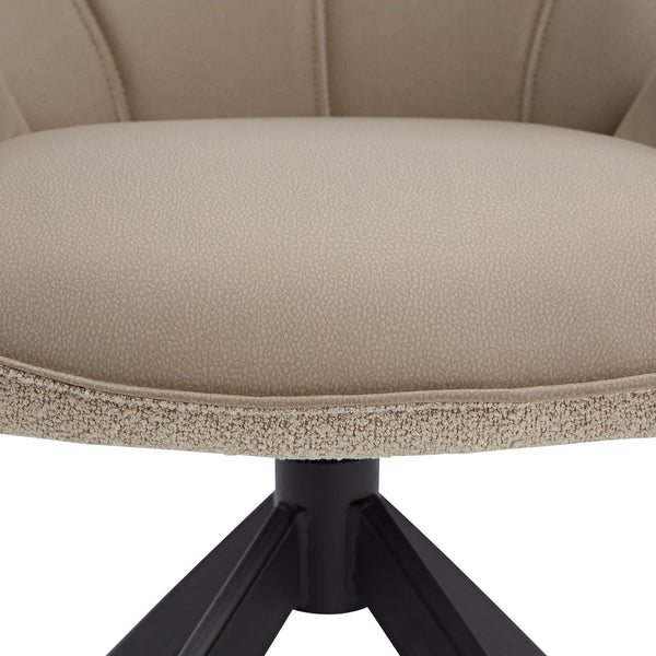 2er Set Polsterstuhl Bouclé Leder drehbar Beige