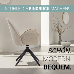 2er Set Polsterstuhl Bouclé Leder drehbar Beige