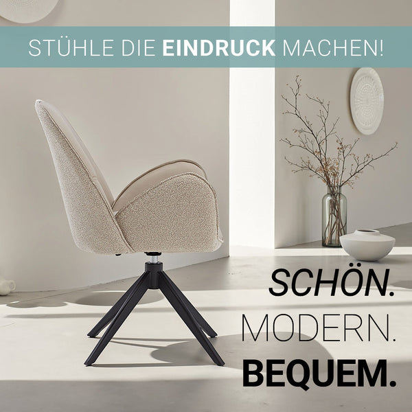 2er Set Polsterstuhl Bouclé Leder drehbar Beige