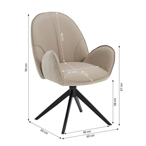 4er Set Polsterstuhl Bouclé Leder drehbar Beige
