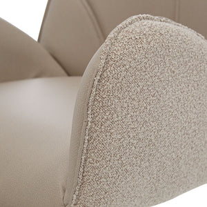 4er Set Polsterstuhl Bouclé Leder drehbar Beige