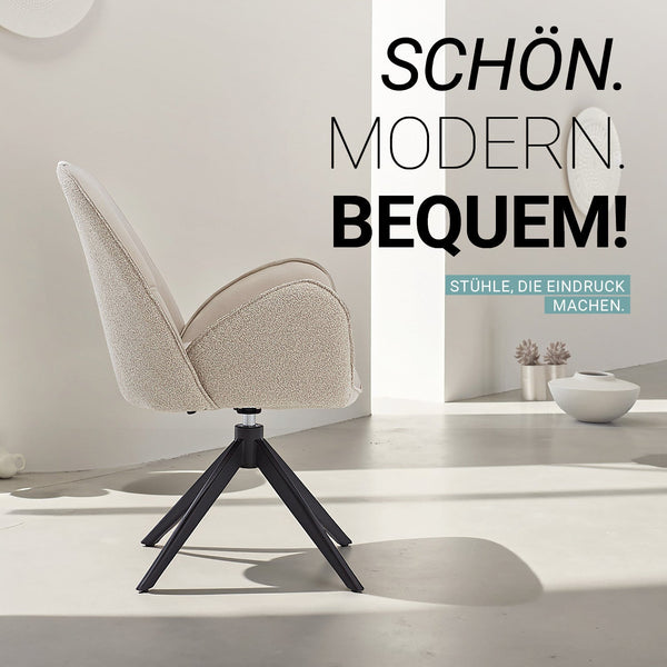 4er Set Polsterstuhl Bouclé Leder drehbar Beige