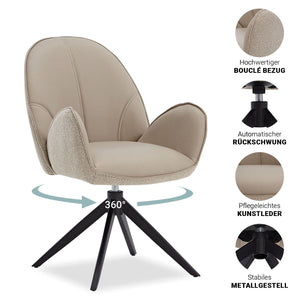 4er Set Polsterstuhl Bouclé Leder drehbar Beige