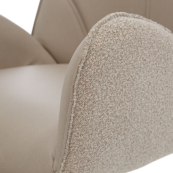 6er Set Polsterstuhl Bouclé Leder Drehbar Beige
