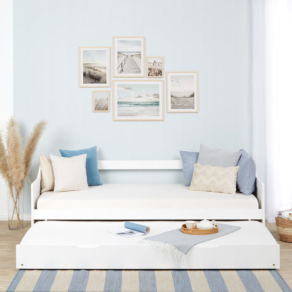 Holzbett 90x200 cm Weiss | ausziehbar | Koje | mit Matratze | Ausziehbett Duo-Bett Funktionsbett