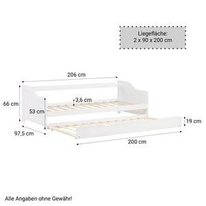 Holzbett 90x200 cm Weiss | ausziehbar | Koje | mit Matratze | Ausziehbett Duo-Bett Funktionsbett