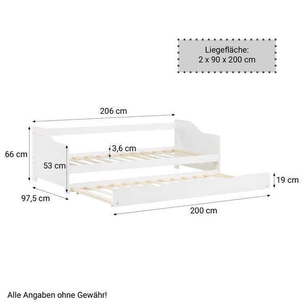 Holzbett 90x200 cm Weiss | ausziehbar | Koje | mit Matratze | Ausziehbett Duo-Bett Funktionsbett