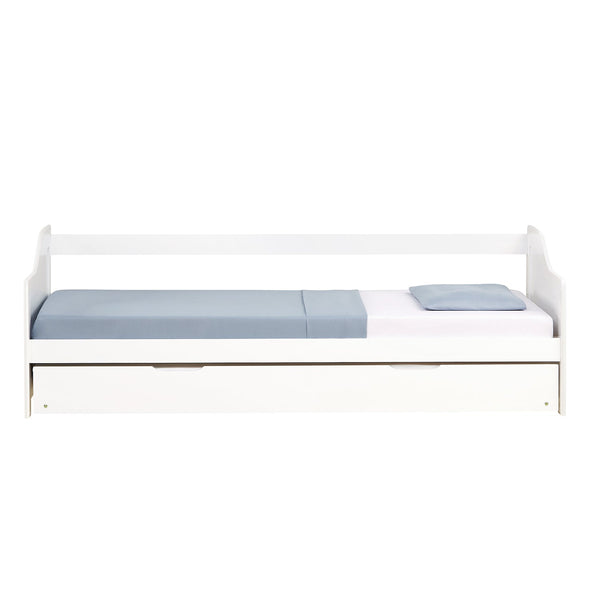 Holzbett 90x200 cm Weiss | ausziehbar | Koje | mit Matratze | Ausziehbett Duo-Bett Funktionsbett