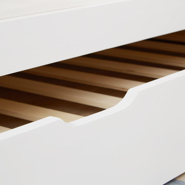 Holzbett 90x200 cm Weiss | ausziehbar | Koje | mit Matratze | Ausziehbett Duo-Bett Funktionsbett