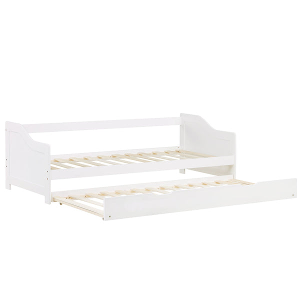 Holzbett 90x200 cm Weiss | ausziehbar | Koje | mit Matratze | Ausziehbett Duo-Bett Funktionsbett