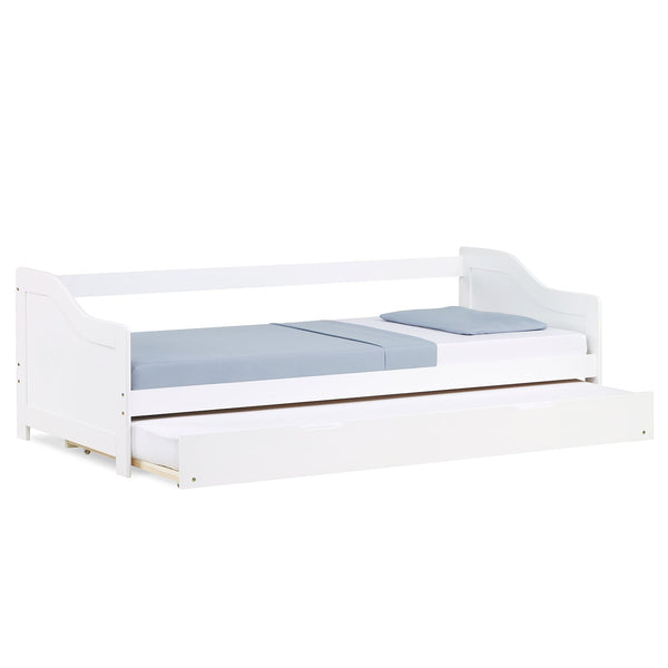 Holzbett 90x200 cm Weiss | ausziehbar | Koje | mit Matratze | Ausziehbett Duo-Bett Funktionsbett