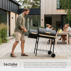 Holzkohlegrill Smoker 2in1 mit Thermometer schwarz