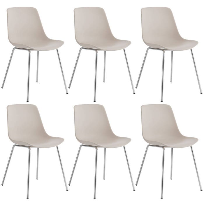 Chaise Mave en plastique, taupe/chrome, lot de 6