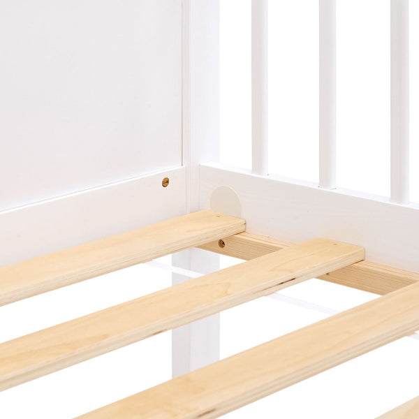 Kinderbett 90x200 cm Weiss | Holzbett mit Matratze | 2 Bettkästen | Rausfallschutz
