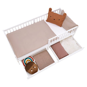 Kinderbett 90x200 cm Weiss | Holzbett mit Matratze | 2 Bettkästen | Rausfallschutz