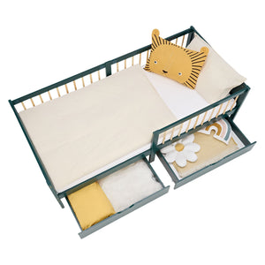 Kinderbett 90x200 cm Grün | Holzbett mit Matratze | 2 Bettkästen | Rausfallschutz