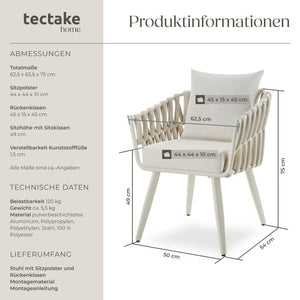 Gartenstuhl Lugano Rope-Design Aluminium beige, 2er Set