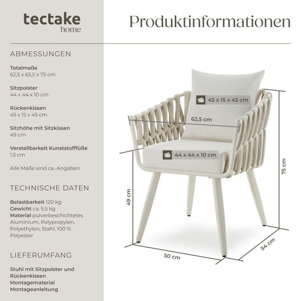 Gartenstuhl Lugano Rope-Design Aluminium beige, 2er Set