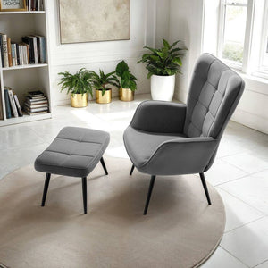 Sessel Hygge gepolstert, ergonomisch, Belastbarkeit 150 kg Feincord anthrazit/schwarz mit Hocker