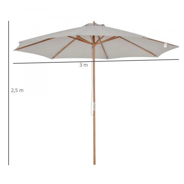Holz Sonnenschirm Holzschirm Gartenschirm Balkonschirm 3m Grau