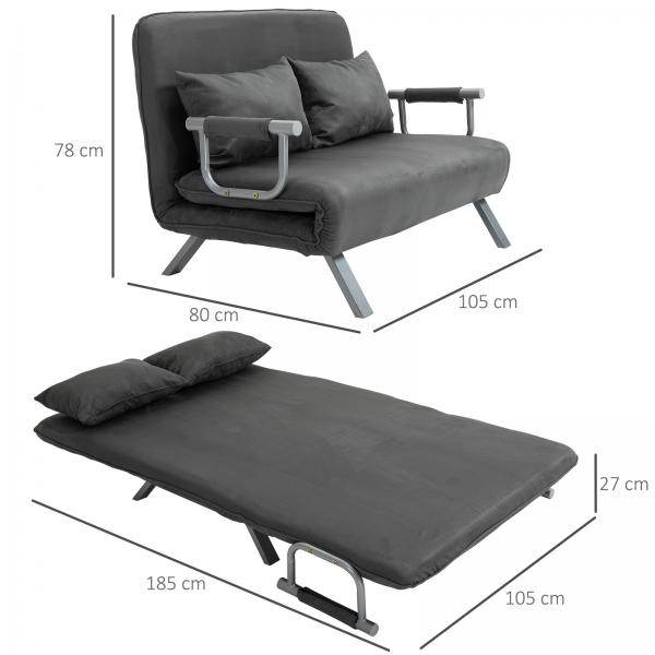 2er-Sofa mit Schlaffunktion, Schlafsofa mit Verstellbarer Rückenlehne Grau