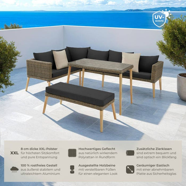 Rattan Lounge mit Aluminiumgestell Pula natur