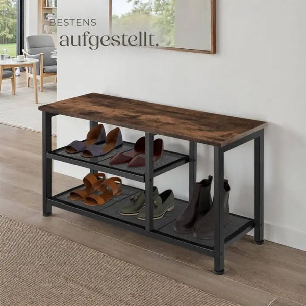 Schuhregal Taunton Industrial Holz dunkel, rustikal 80 x 30 x 45,5 cm