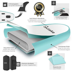 Stand-Up Paddle Board 2in1 Zenon weiss/türkis 320 cm ohne Kamerahalterung