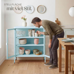 Metallvitrine Baker mit Glastüren grau/blau