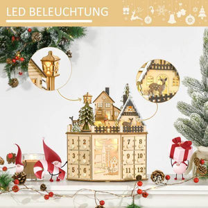 Adventskalender mit LED-Lichtern 25 cm x 20 cm x 29 cm
