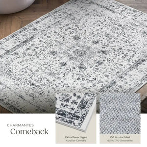 Vintage Teppich Aliya Kurzflor waschbar grau 160 x 230 cm