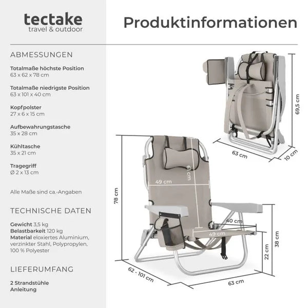 Aluminium Strandstuhl Coral beige 2er Set